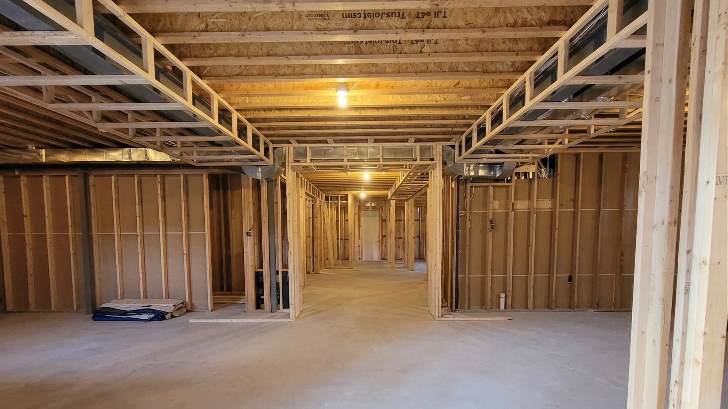 Basement framed and ready for mechanical rough-ins